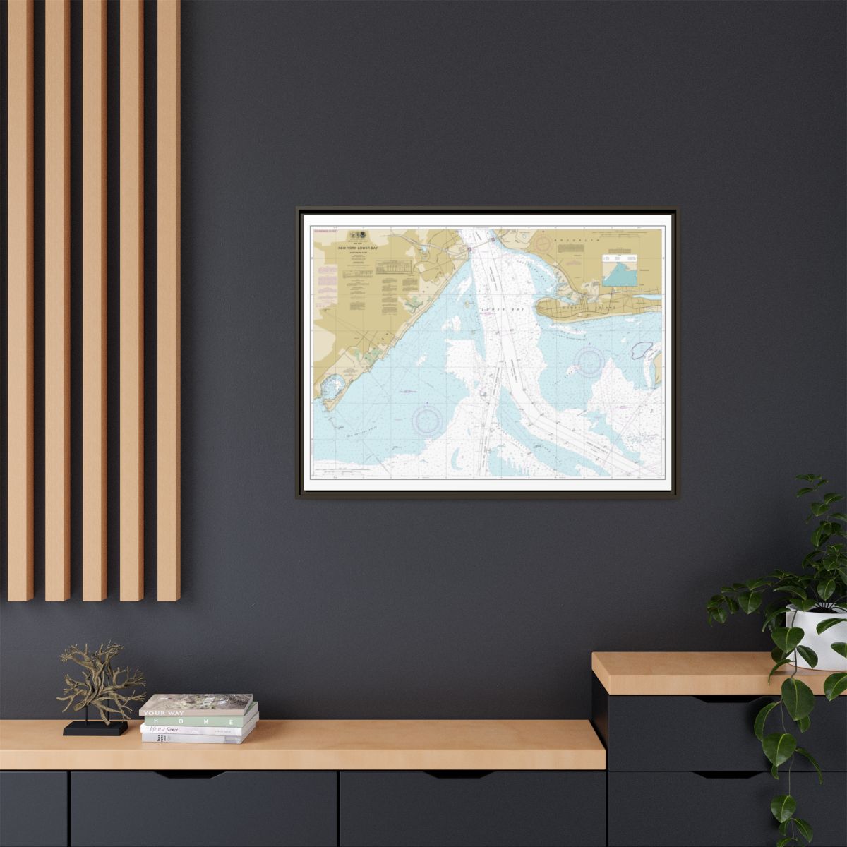Chart 12402 New York Lower Bay Northern part - NOAA Nautical Chart Floating Frame Canvas | 32" x 24" | 40" x 30" - Espresso context-2