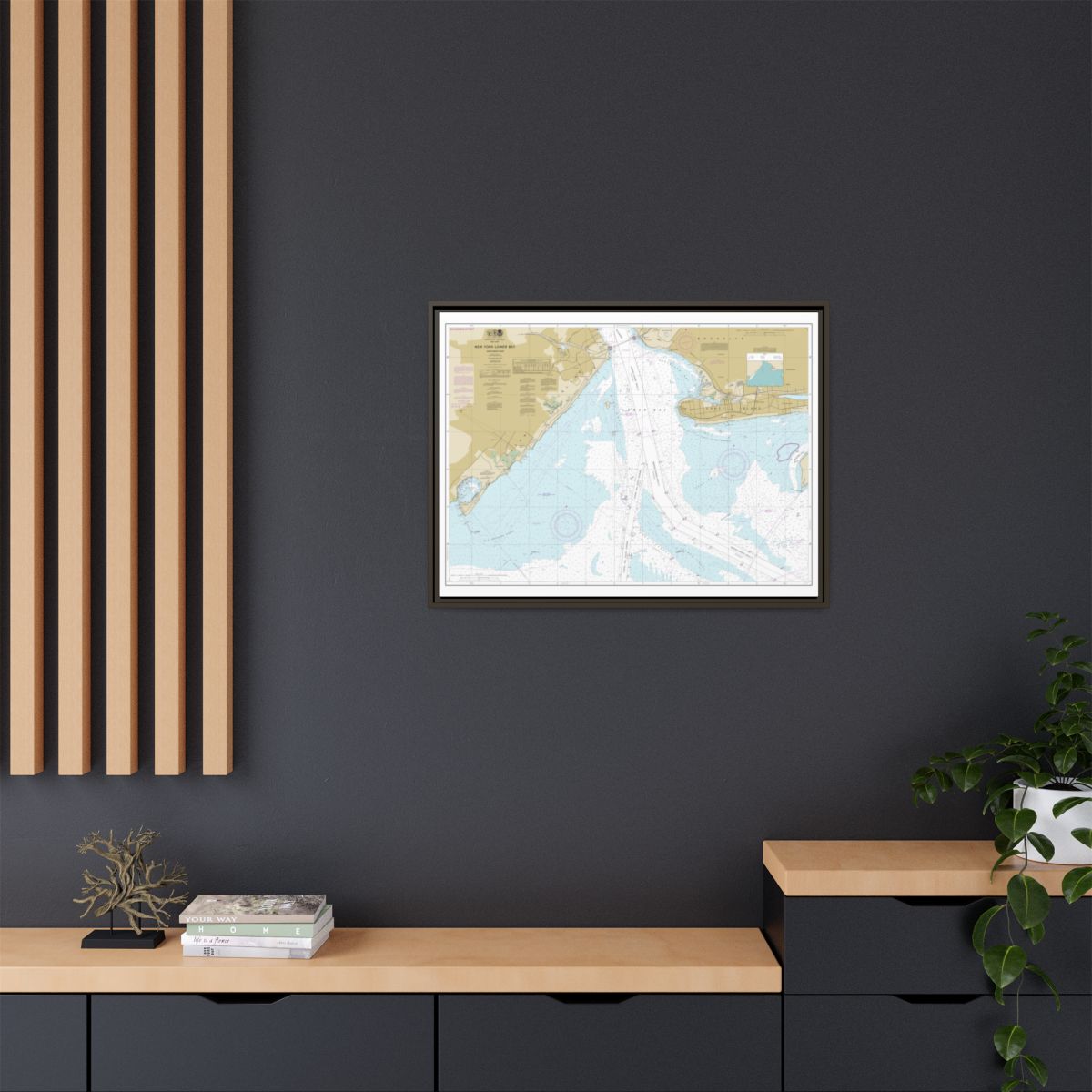 Chart 12402 New York Lower Bay Northern part - NOAA Nautical Chart Floating Frame Canvas | 32" x 24" | 40" x 30" - Espresso context-2