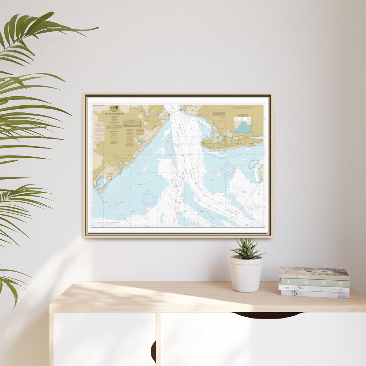 Chart 12402 New York Lower Bay Northern part - NOAA Nautical Chart Floating Frame Canvas | 32" x 24" | 40" x 30" - Natural context-1