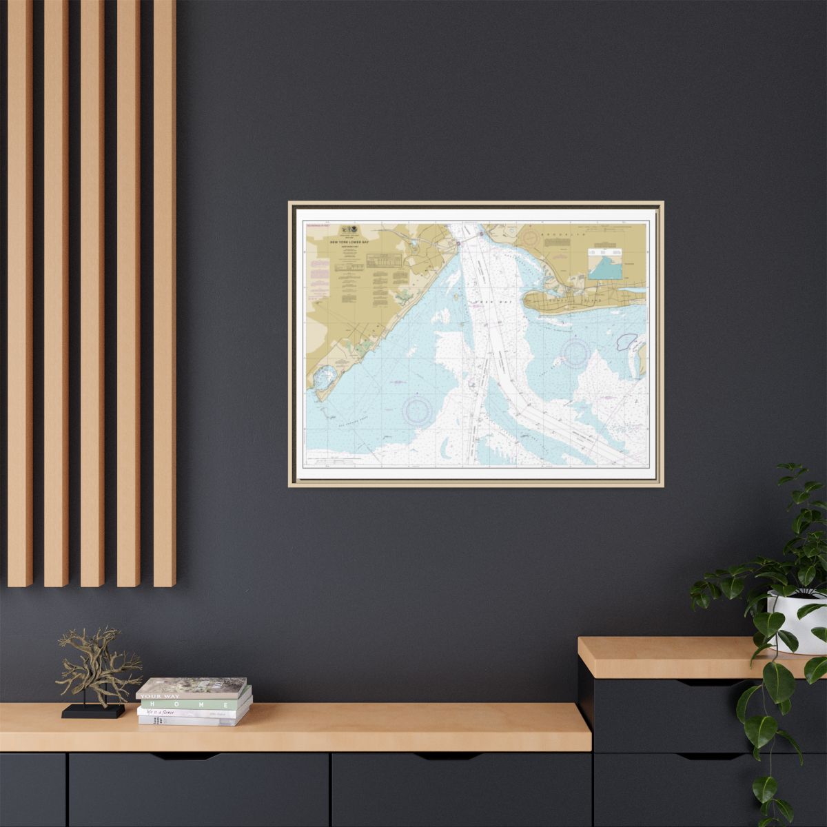 Chart 12402 New York Lower Bay Northern part - NOAA Nautical Chart Floating Frame Canvas | 32" x 24" | 40" x 30" - Natural context-2