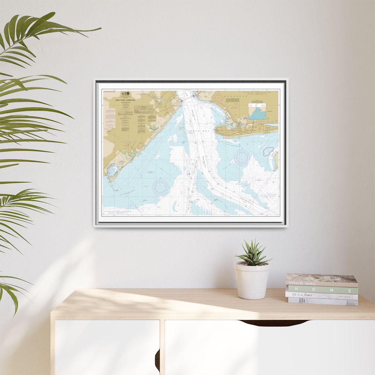 Chart 12402 New York Lower Bay Northern part - NOAA Nautical Chart Floating Frame Canvas | 32" x 24" | 40" x 30" - White context-1