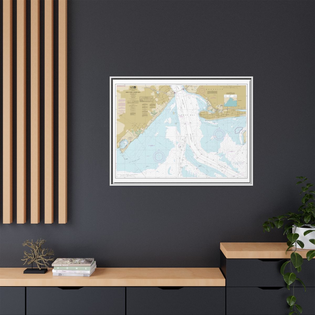 Chart 12402 New York Lower Bay Northern part - NOAA Nautical Chart Floating Frame Canvas | 32" x 24" | 40" x 30" - White context-2