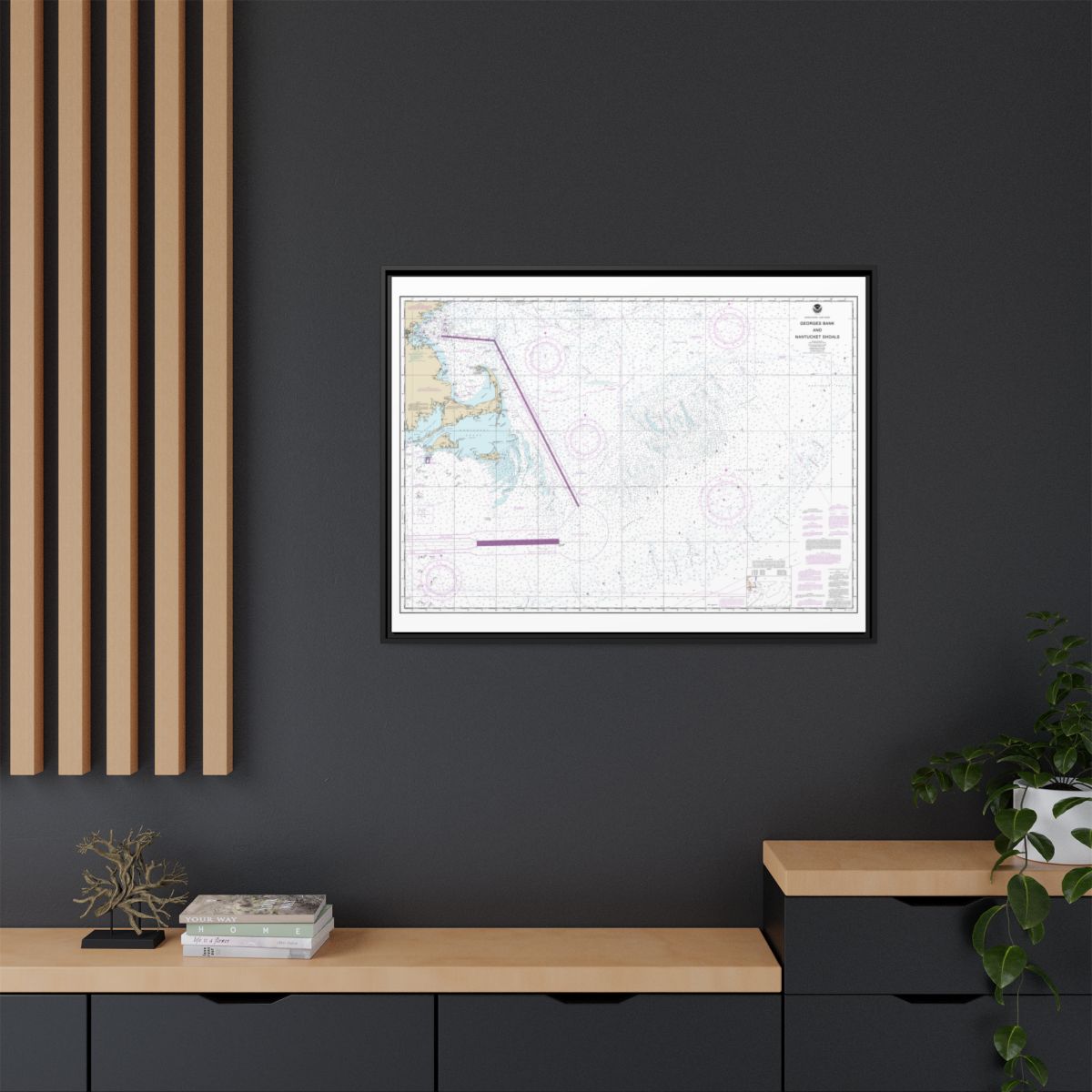 Chart 13200 Georges Bank and Nantucket Shoals - NOAA Nautical Chart Floating Frame Canvas | 32" x 24" | 40" x 30" - Black context-2