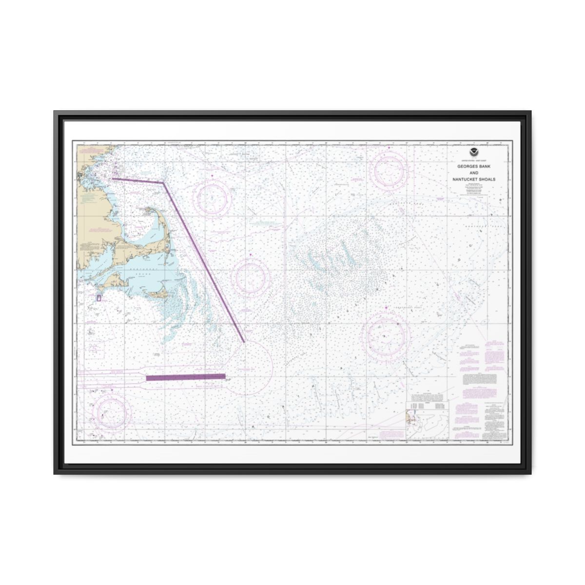 Chart 13200 Georges Bank and Nantucket Shoals - NOAA Nautical Chart Floating Frame Canvas | 32" x 24" | 40" x 30" - Black front