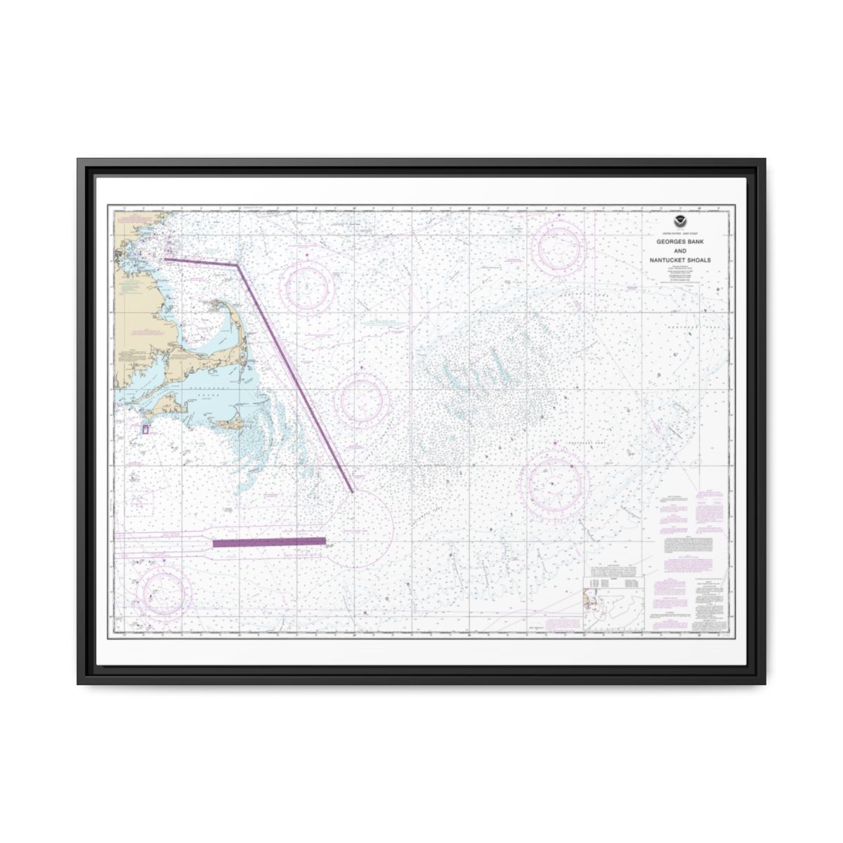 Chart 13200 Georges Bank and Nantucket Shoals - NOAA Nautical Chart Floating Frame Canvas | 32" x 24" | 40" x 30" - Black front