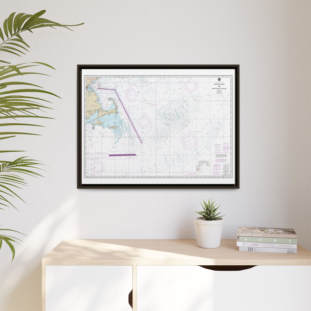 Chart 13200 Georges Bank and Nantucket Shoals - NOAA Nautical Chart Floating Frame Canvas | 32" x 24" | 40" x 30" - Espresso context-1