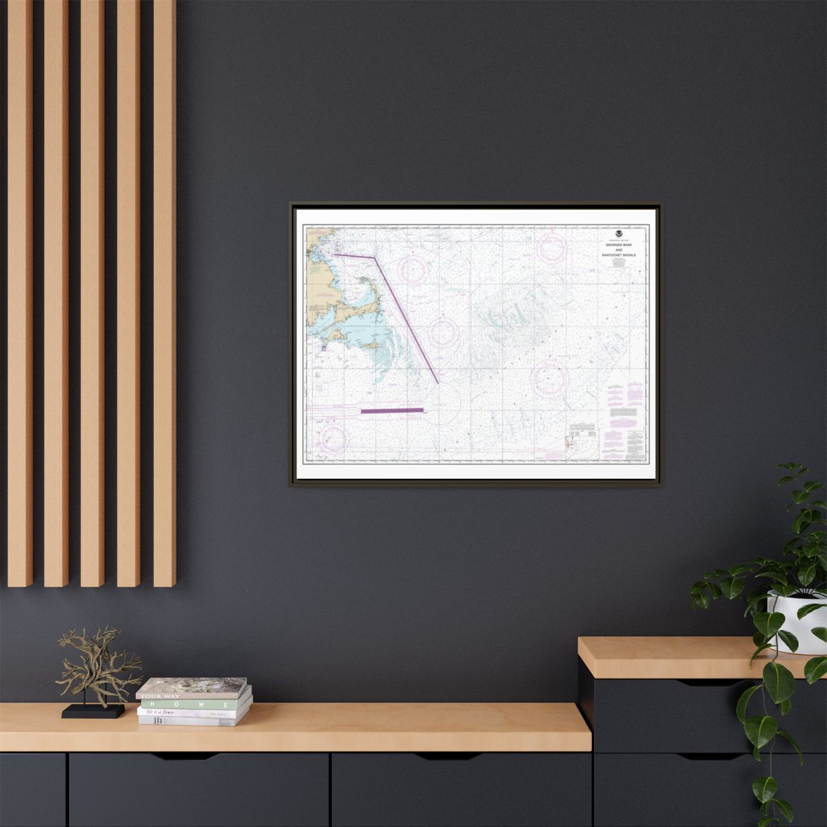 Chart 13200 Georges Bank and Nantucket Shoals - NOAA Nautical Chart Floating Frame Canvas | 32" x 24" | 40" x 30" - Espresso context-2