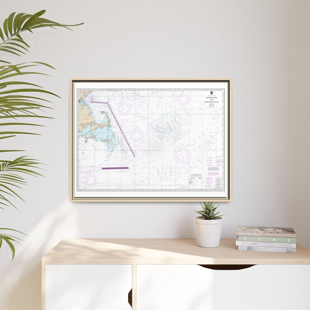 Chart 13200 Georges Bank and Nantucket Shoals - NOAA Nautical Chart Floating Frame Canvas | 32" x 24" | 40" x 30" - Natural context-1