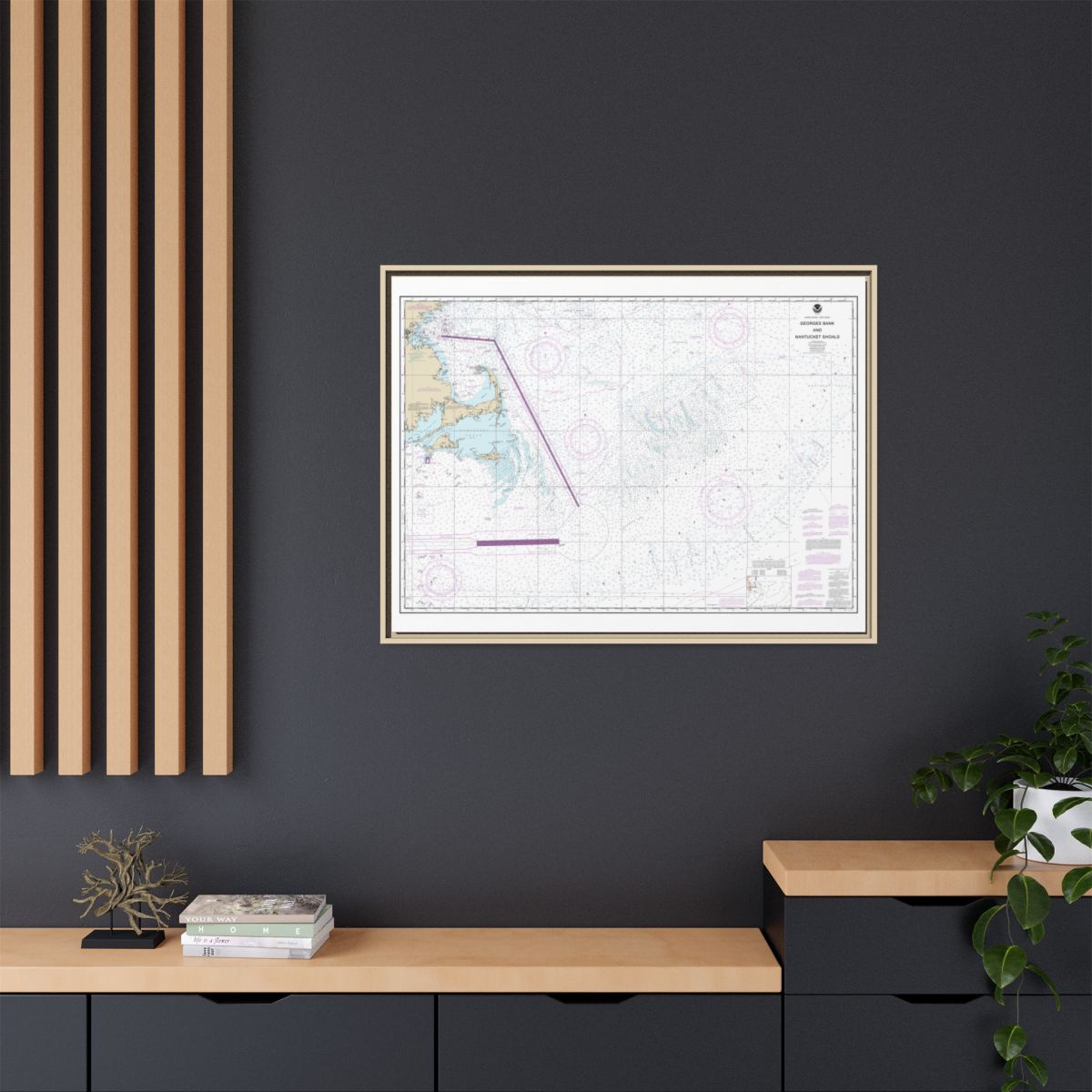 Chart 13200 Georges Bank and Nantucket Shoals - NOAA Nautical Chart Floating Frame Canvas | 32" x 24" | 40" x 30" - Natural context-2