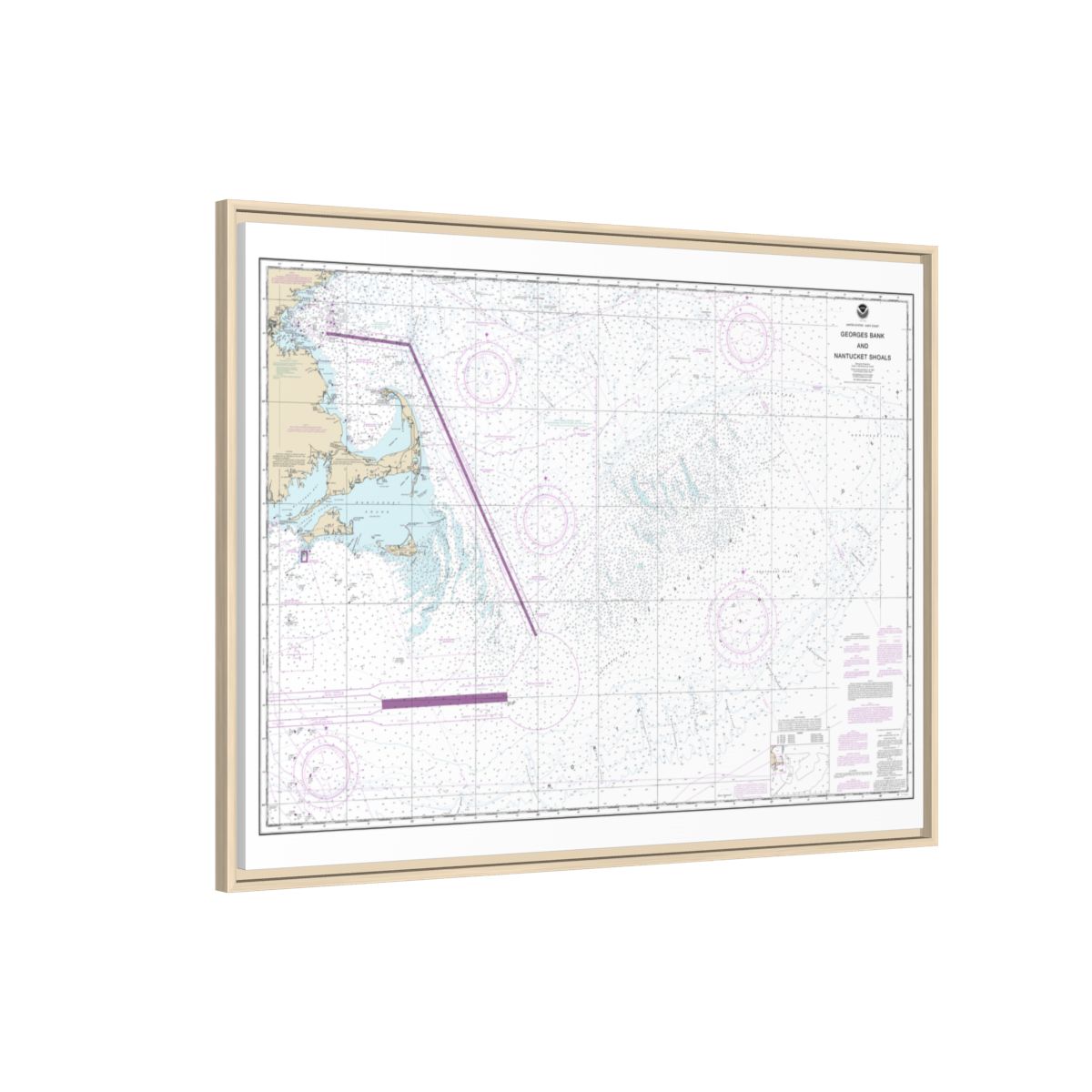 Chart 13200 Georges Bank and Nantucket Shoals - NOAA Nautical Chart Floating Frame Canvas | 32" x 24" | 40" x 30" - Natural side