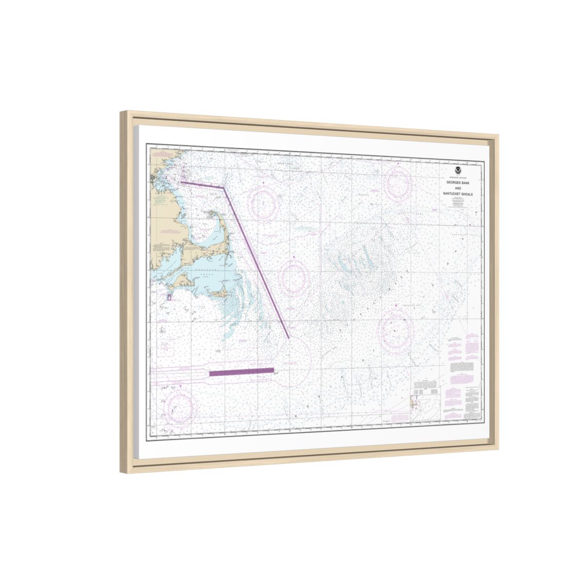 Chart 13200 Georges Bank and Nantucket Shoals - NOAA Nautical Chart Floating Frame Canvas | 32" x 24" | 40" x 30" - Natural side