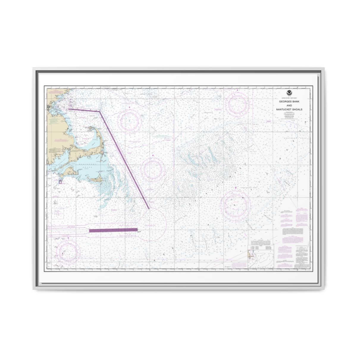 Chart 13200 Georges Bank and Nantucket Shoals - NOAA Nautical Chart Floating Frame Canvas | 32" x 24" | 40" x 30" - White front