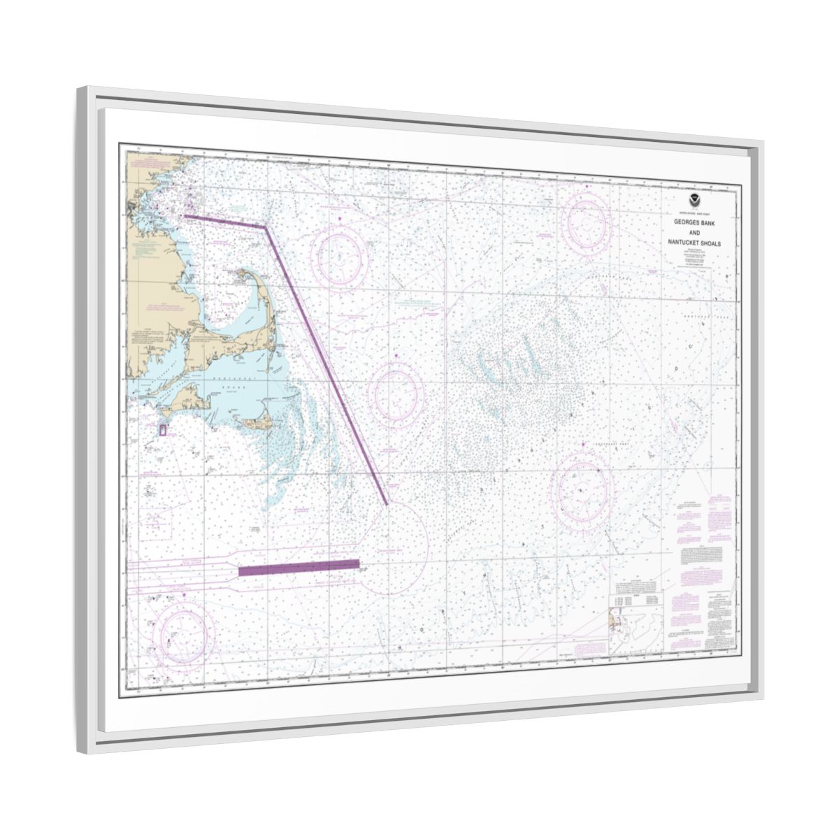 Chart 13200 Georges Bank and Nantucket Shoals - NOAA Nautical Chart Floating Frame Canvas | 32" x 24" | 40" x 30" - White side