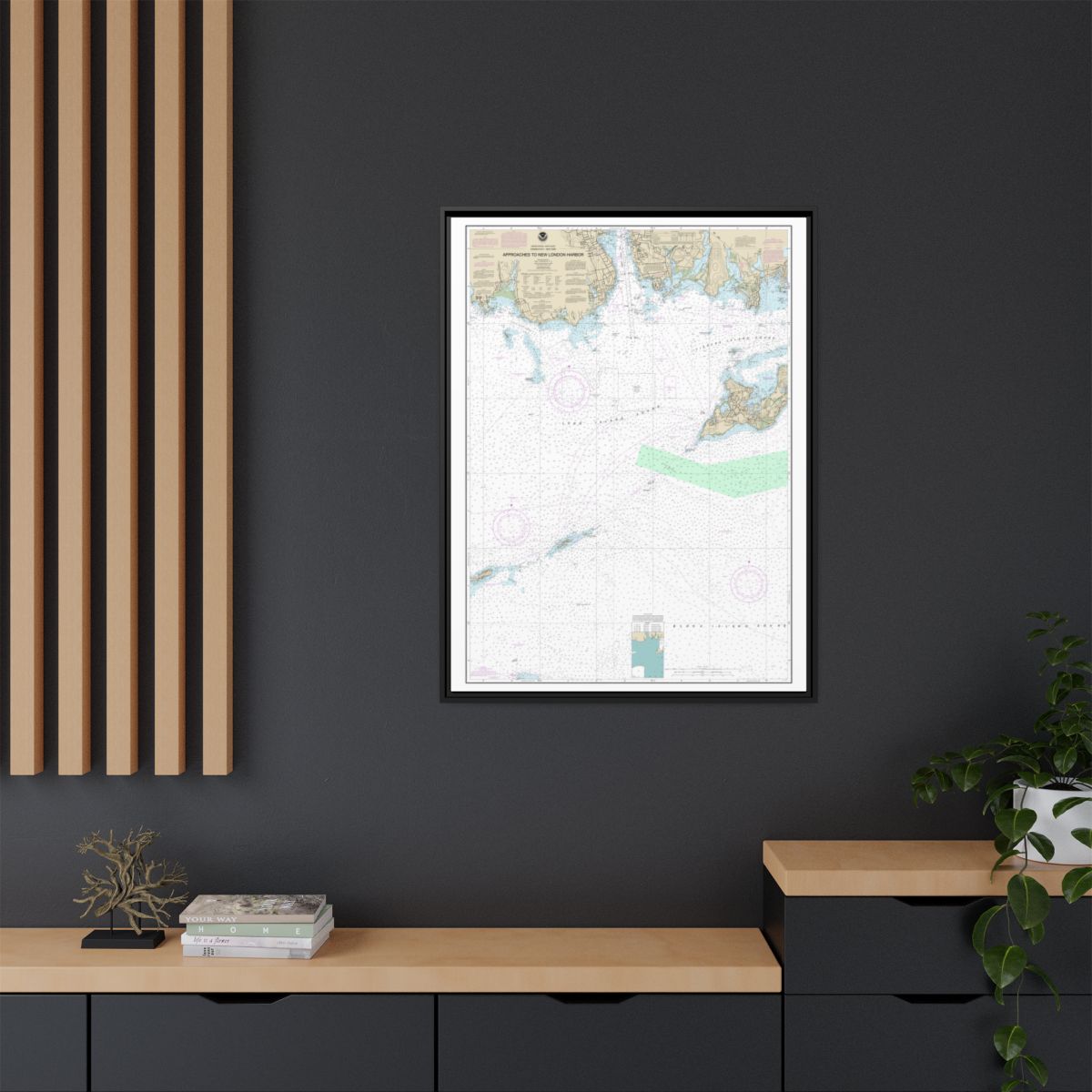 Chart 13212 Approaches to New London Harbor - NOAA Nautical Chart Floating Frame Canvas | 24" x 32" | 30" x 40" - Black context-2