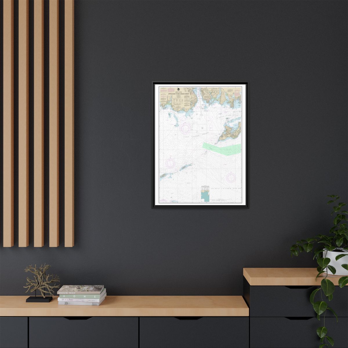 Chart 13212 Approaches to New London Harbor - NOAA Nautical Chart Floating Frame Canvas | 24" x 32" | 30" x 40" - Black context-2