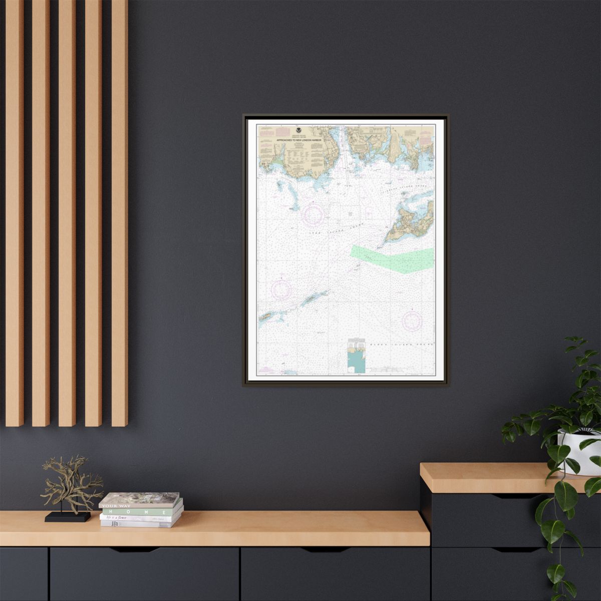 Chart 13212 Approaches to New London Harbor - NOAA Nautical Chart Floating Frame Canvas | 24" x 32" | 30" x 40" - Espresso context-2