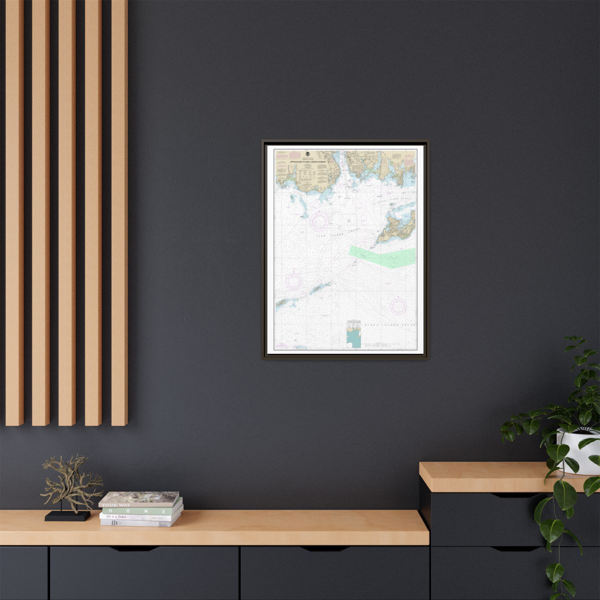 Chart 13212 Approaches to New London Harbor - NOAA Nautical Chart Floating Frame Canvas | 24" x 32" | 30" x 40" - Espresso context-2