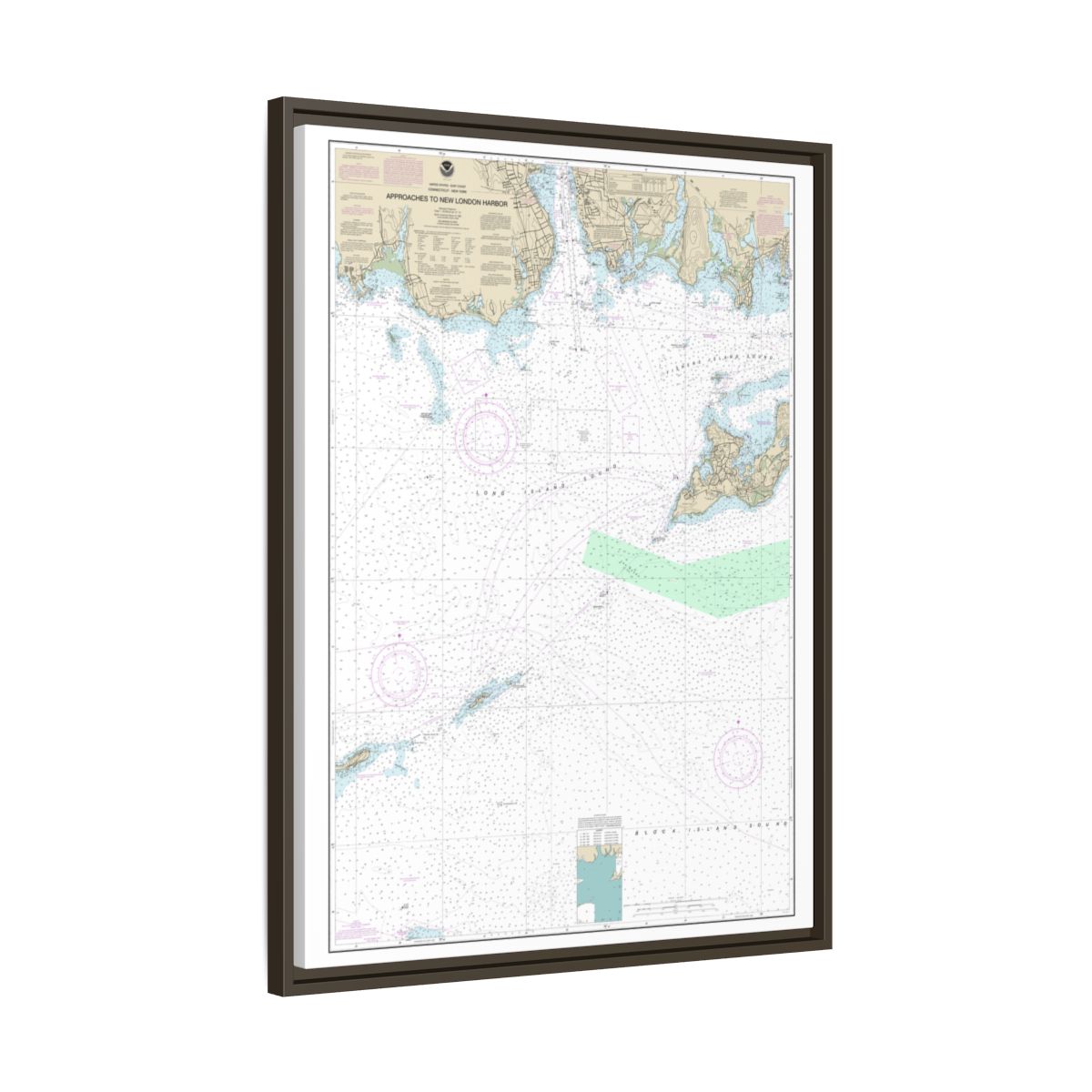 Chart 13212 Approaches to New London Harbor - NOAA Nautical Chart Floating Frame Canvas | 24" x 32" | 30" x 40" - Espresso side
