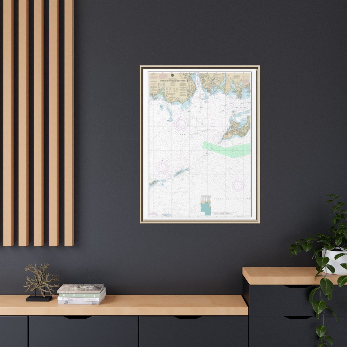 Chart 13212 Approaches to New London Harbor - NOAA Nautical Chart Floating Frame Canvas | 24" x 32" | 30" x 40" - Natural context-2