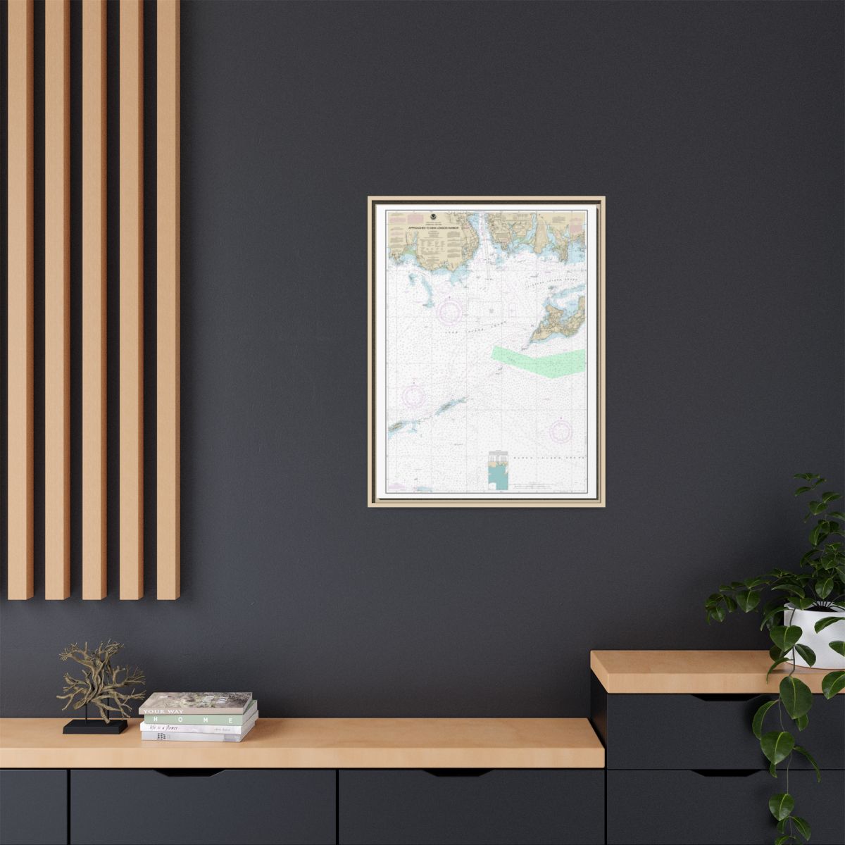 Chart 13212 Approaches to New London Harbor - NOAA Nautical Chart Floating Frame Canvas | 24" x 32" | 30" x 40" - Natural context-2