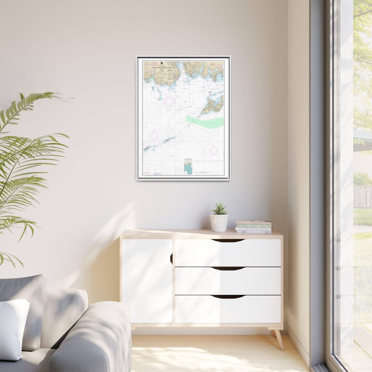 Chart 13212 Approaches to New London Harbor - NOAA Nautical Chart Floating Frame Canvas | 24" x 32" | 30" x 40" - White context-1