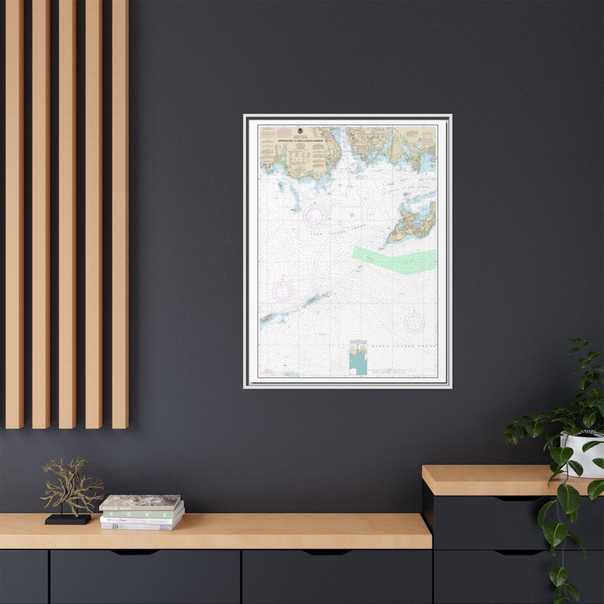 Chart 13212 Approaches to New London Harbor - NOAA Nautical Chart Floating Frame Canvas | 24" x 32" | 30" x 40" - White context-2