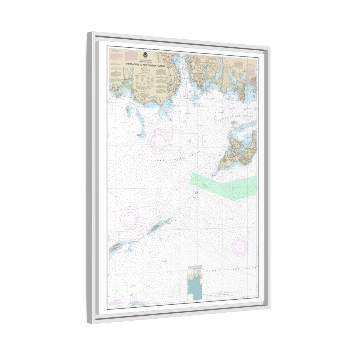 Chart 13212 Approaches to New London Harbor - NOAA Nautical Chart Floating Frame Canvas | 24" x 32" | 30" x 40" - White side
