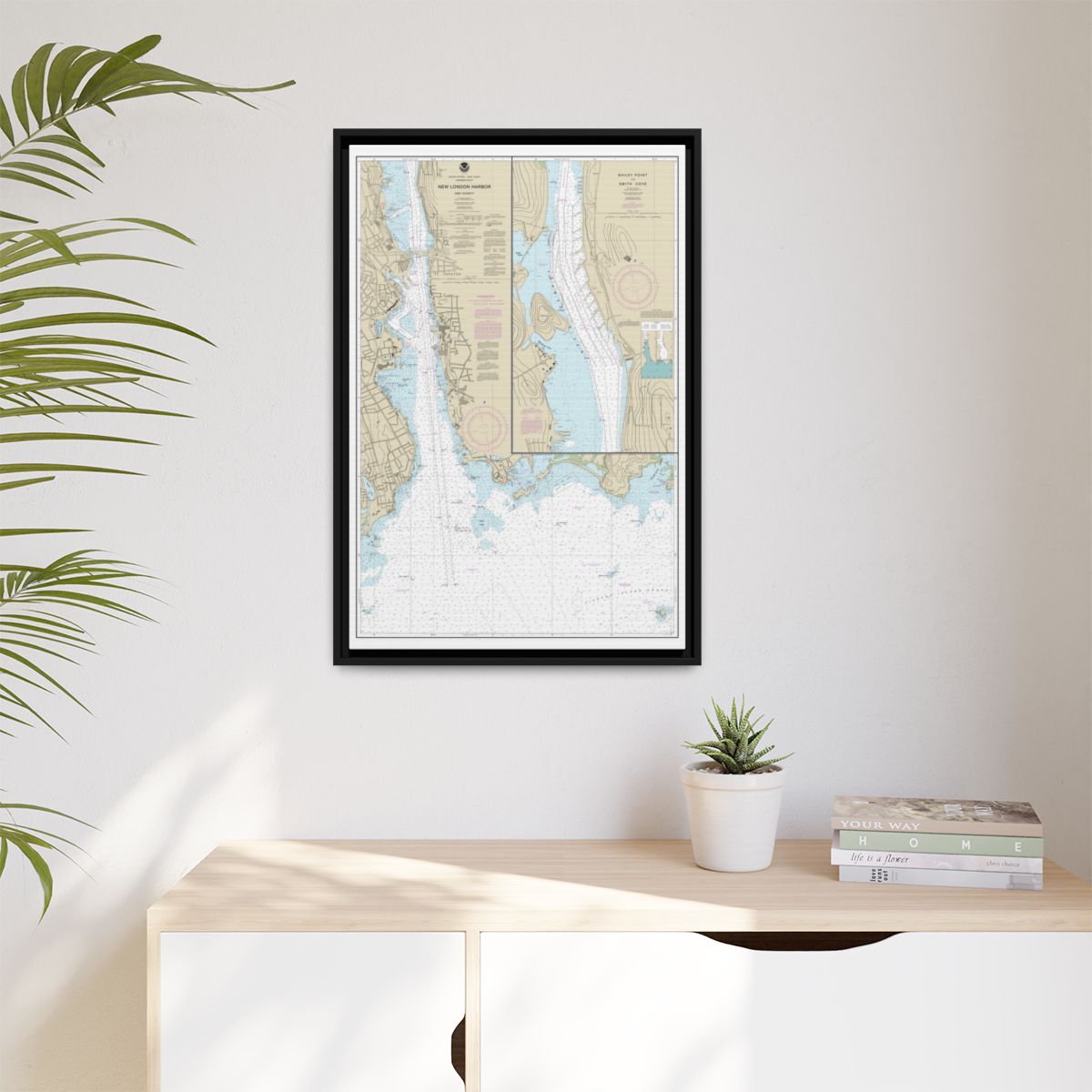 Chart 13213 New London Harbor and vicinity;Bailey Point to Smith Cove - NOAA Nautical Chart Floating Frame Canvas | 20" x 30" | 24" x 36" | 32" x 48" - Black context-1