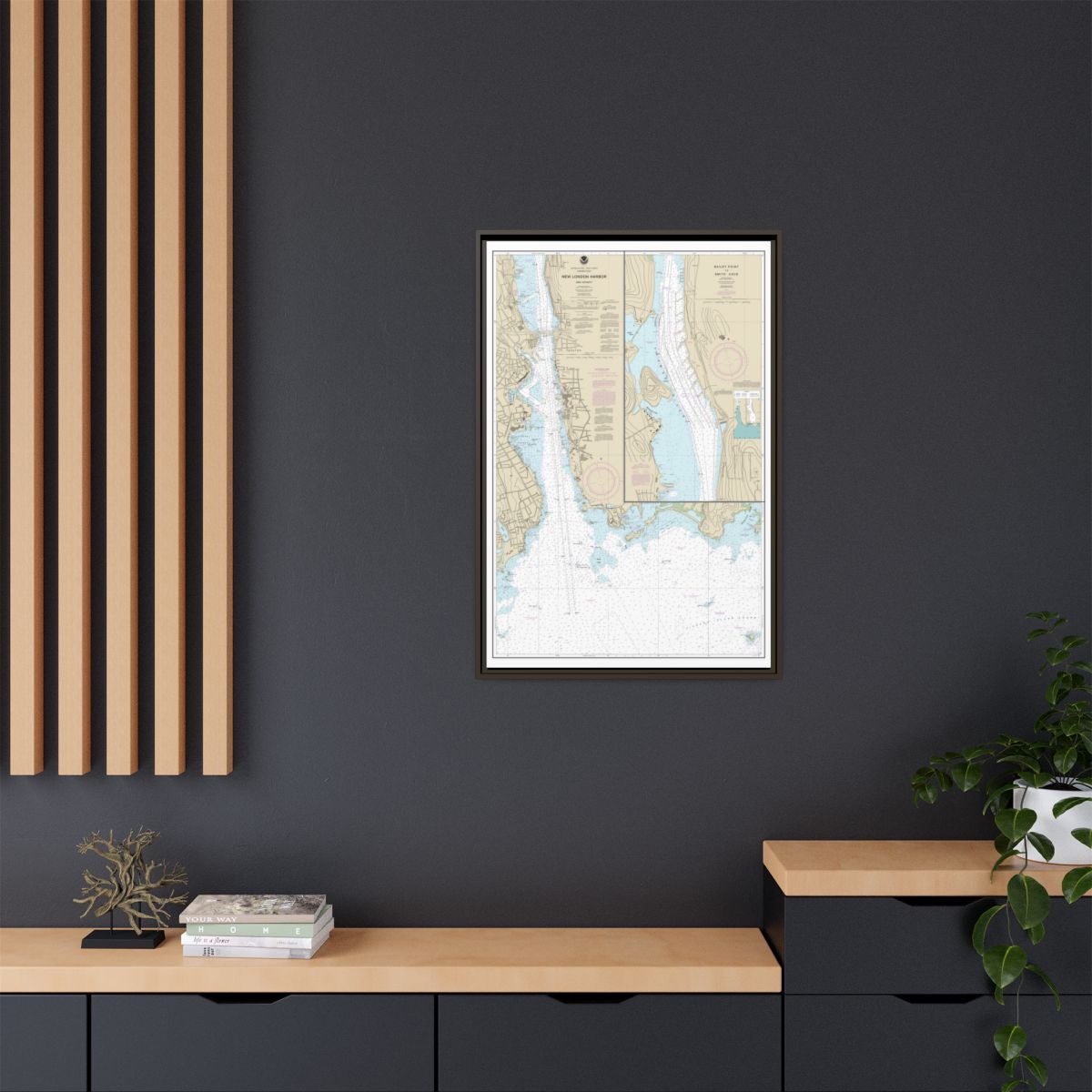 Chart 13213 New London Harbor and vicinity;Bailey Point to Smith Cove - NOAA Nautical Chart Floating Frame Canvas | 20" x 30" | 24" x 36" | 32" x 48" - Espresso context-2