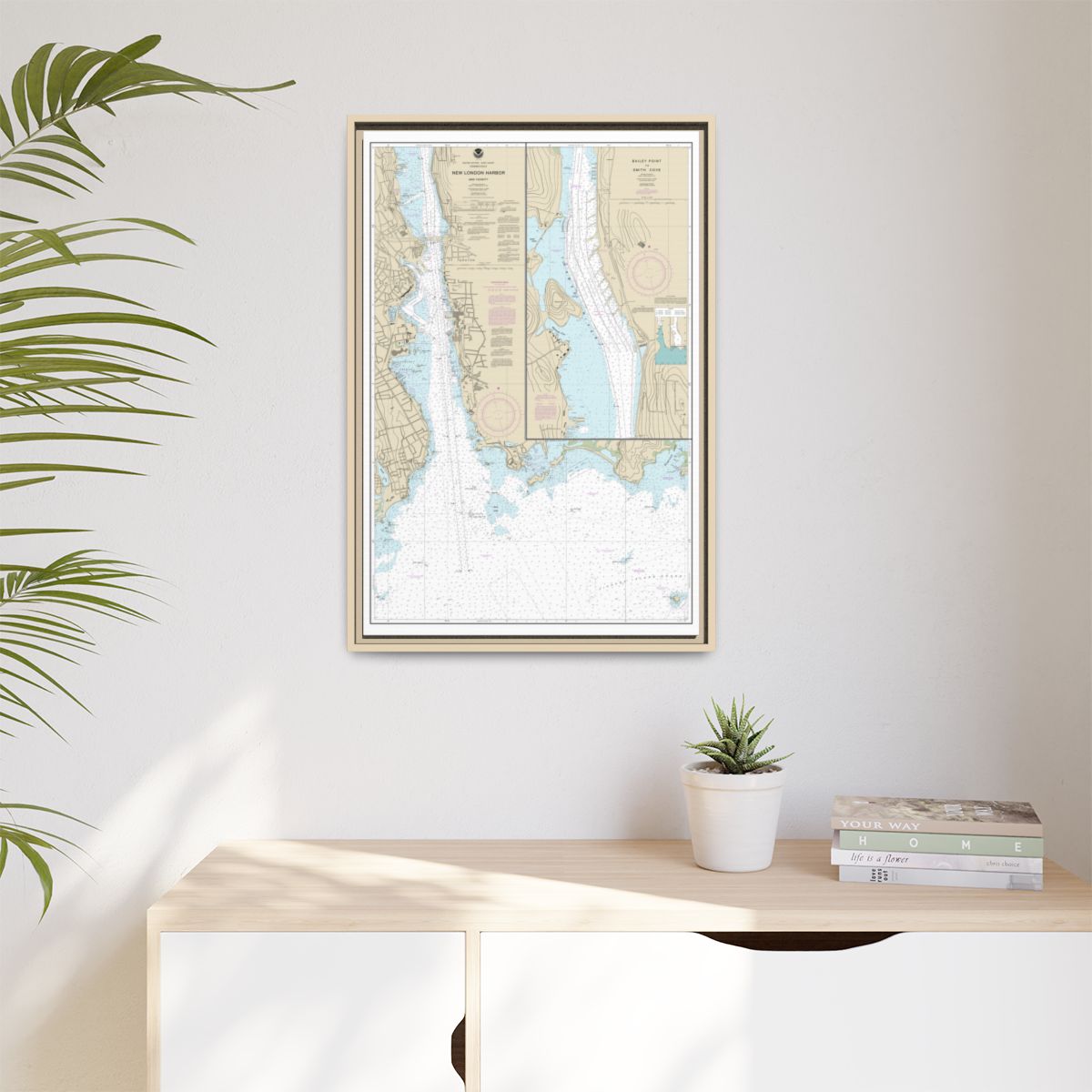 Chart 13213 New London Harbor and vicinity;Bailey Point to Smith Cove - NOAA Nautical Chart Floating Frame Canvas | 20" x 30" | 24" x 36" | 32" x 48" - Natural context-1