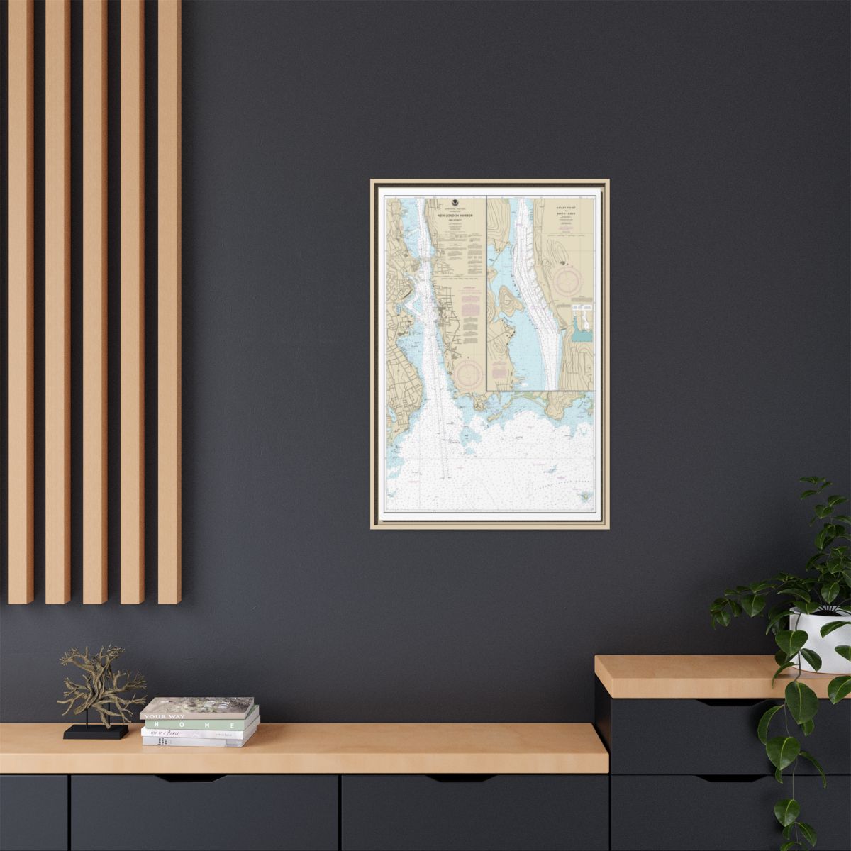 Chart 13213 New London Harbor and vicinity;Bailey Point to Smith Cove - NOAA Nautical Chart Floating Frame Canvas | 20" x 30" | 24" x 36" | 32" x 48" - Natural context-2