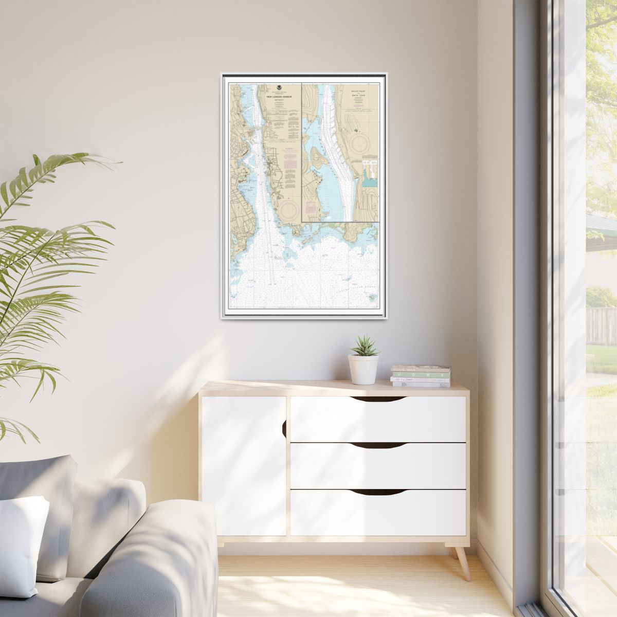 Chart 13213 New London Harbor and vicinity;Bailey Point to Smith Cove - NOAA Nautical Chart Floating Frame Canvas | 20" x 30" | 24" x 36" | 32" x 48" - White context-1