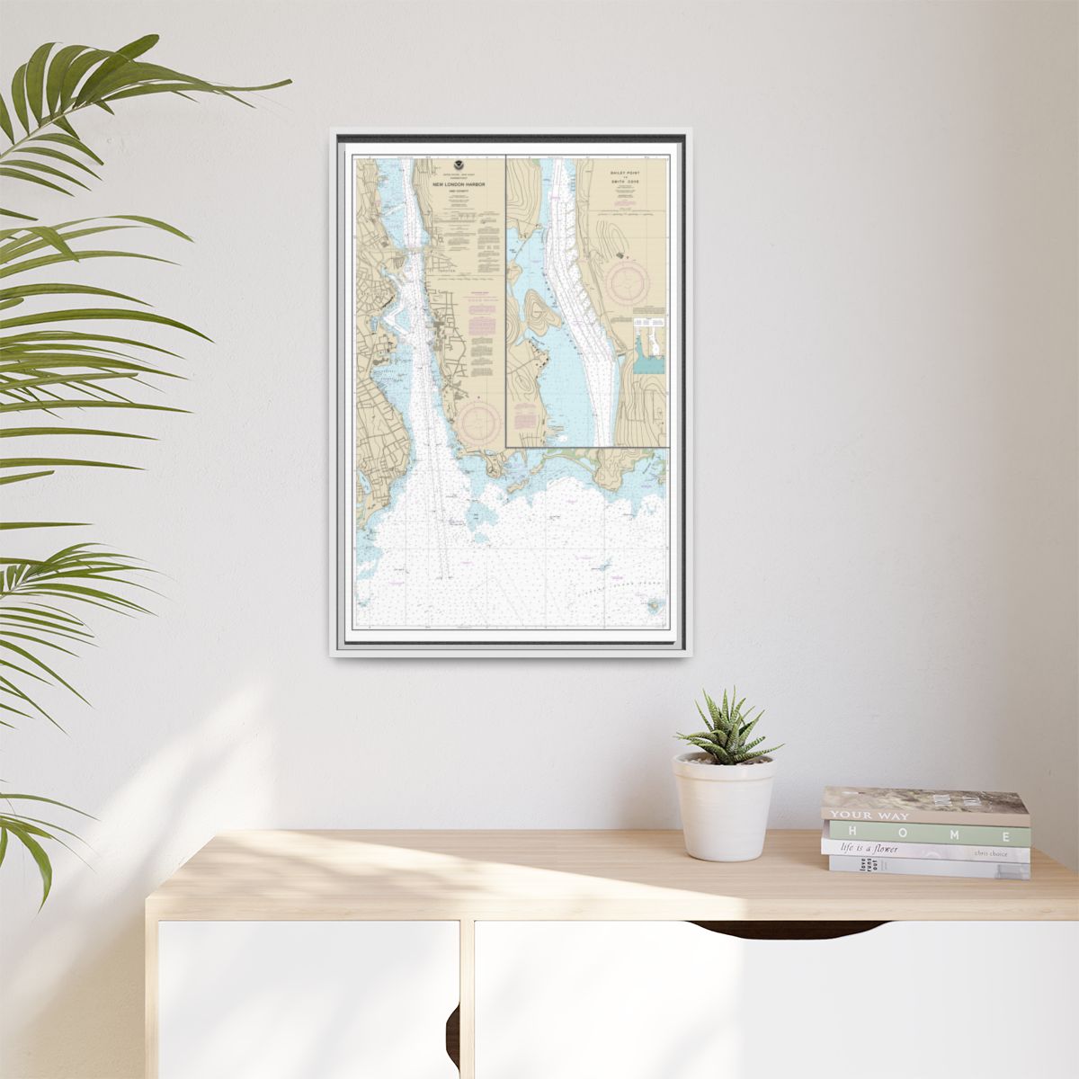 Chart 13213 New London Harbor and vicinity;Bailey Point to Smith Cove - NOAA Nautical Chart Floating Frame Canvas | 20" x 30" | 24" x 36" | 32" x 48" - White context-1