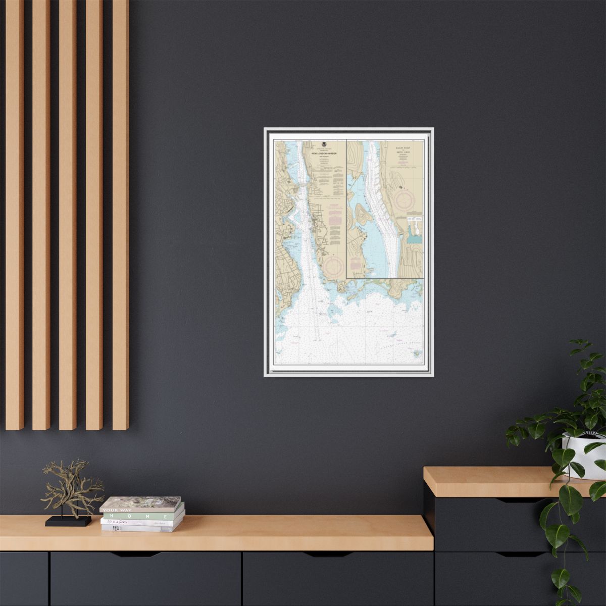 Chart 13213 New London Harbor and vicinity;Bailey Point to Smith Cove - NOAA Nautical Chart Floating Frame Canvas | 20" x 30" | 24" x 36" | 32" x 48" - White context-2