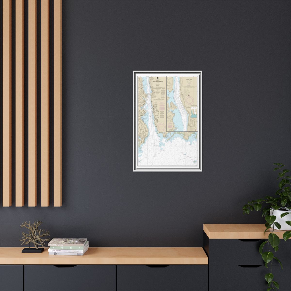 Chart 13213 New London Harbor and vicinity;Bailey Point to Smith Cove - NOAA Nautical Chart Floating Frame Canvas | 20" x 30" | 24" x 36" | 32" x 48" - White context-2