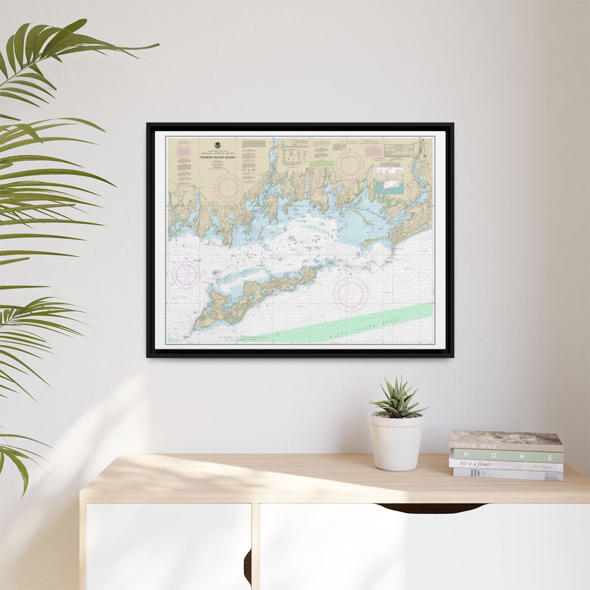 Chart 13214 Fishers Island Sound - NOAA Nautical Chart Floating Frame Canvas | 32" x 24" | 40" x 30" - Black context-1