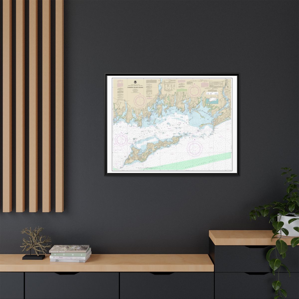 Chart 13214 Fishers Island Sound - NOAA Nautical Chart Floating Frame Canvas | 32" x 24" | 40" x 30" - Black context-2