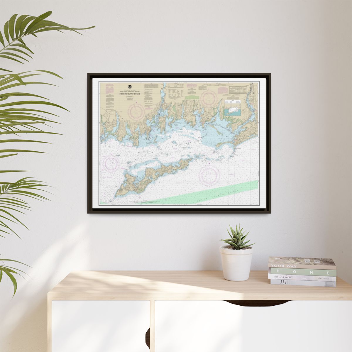 Chart 13214 Fishers Island Sound - NOAA Nautical Chart Floating Frame Canvas | 32" x 24" | 40" x 30" - Espresso context-1