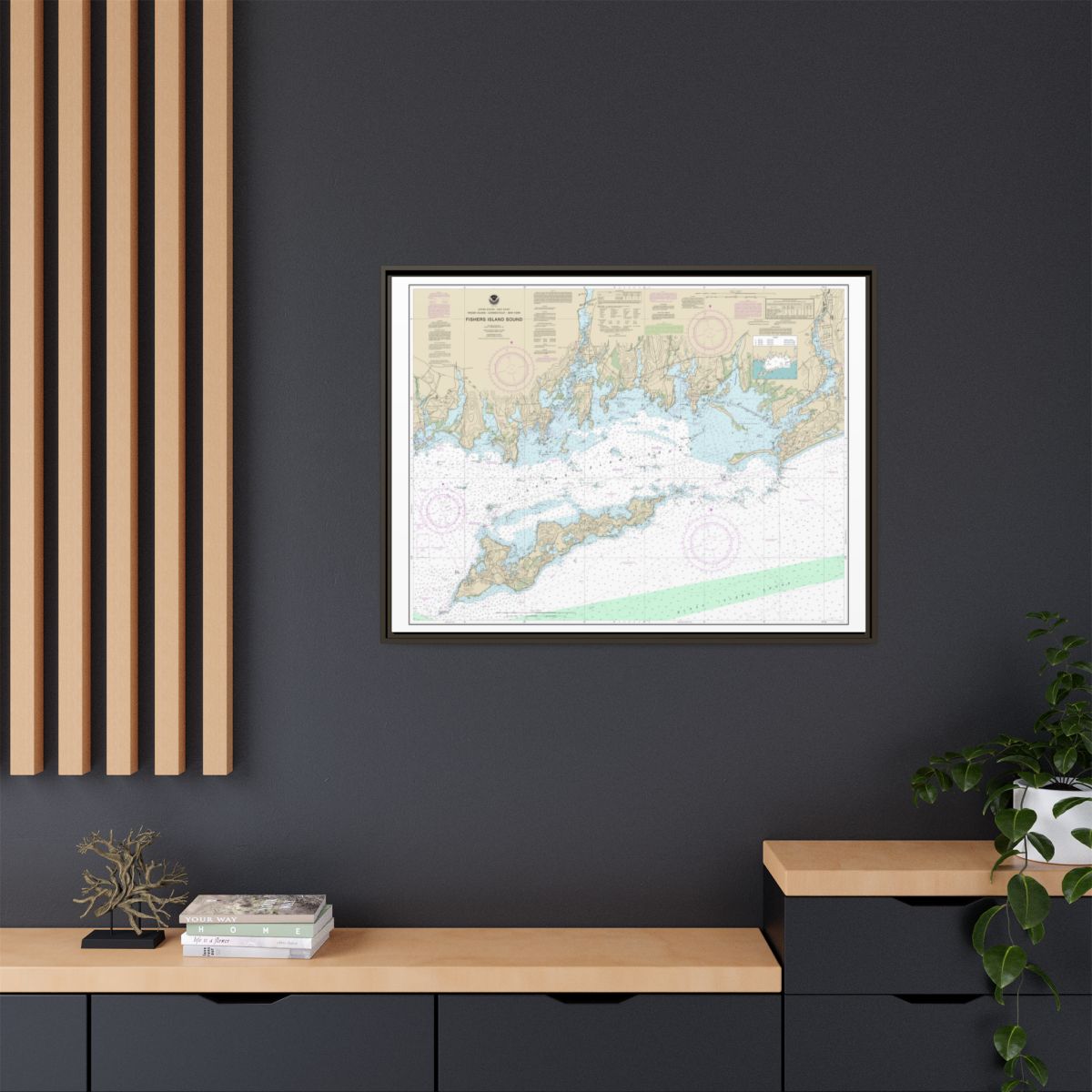 Chart 13214 Fishers Island Sound - NOAA Nautical Chart Floating Frame Canvas | 32" x 24" | 40" x 30" - Espresso context-2