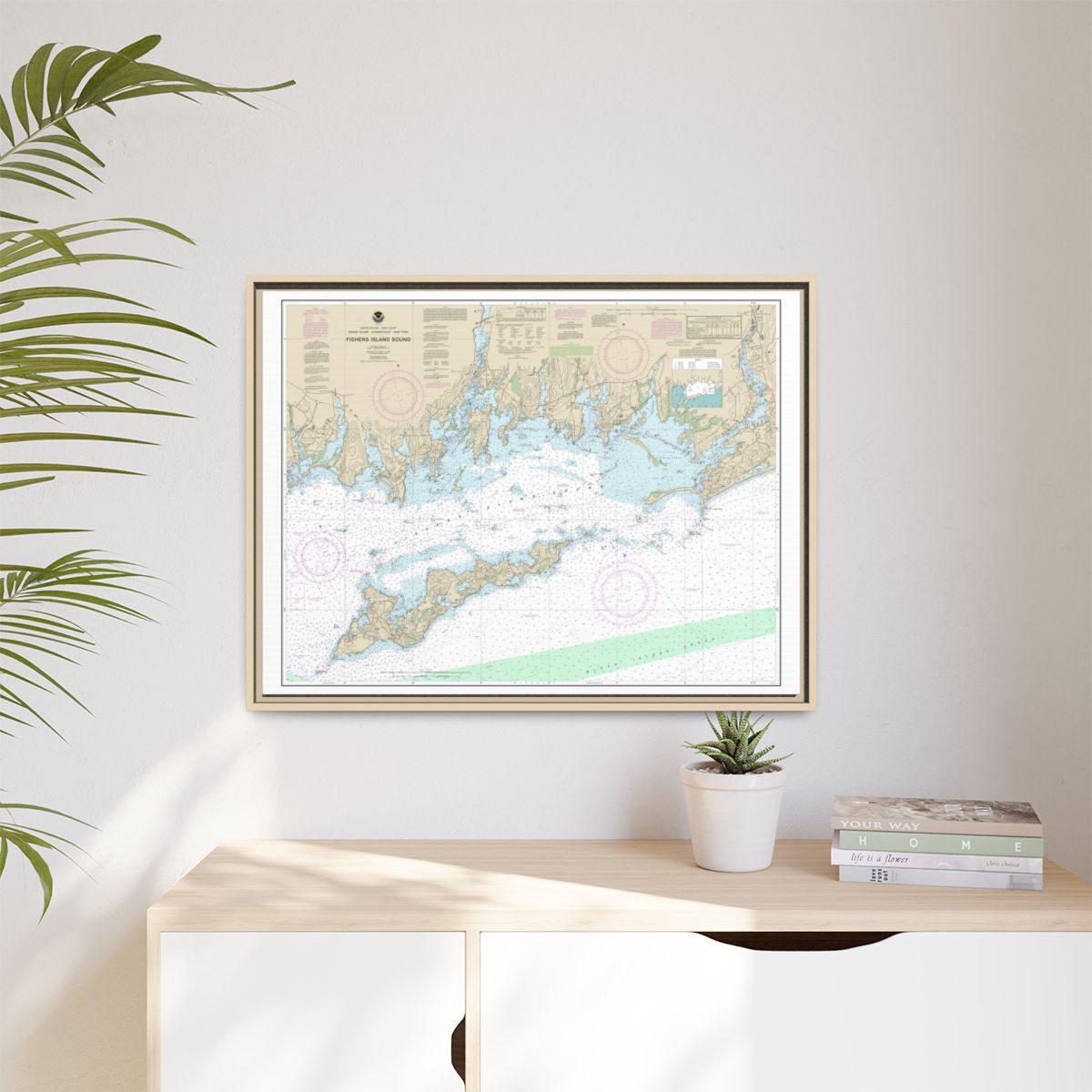 Chart 13214 Fishers Island Sound - NOAA Nautical Chart Floating Frame Canvas | 32" x 24" | 40" x 30" - Natural context-1