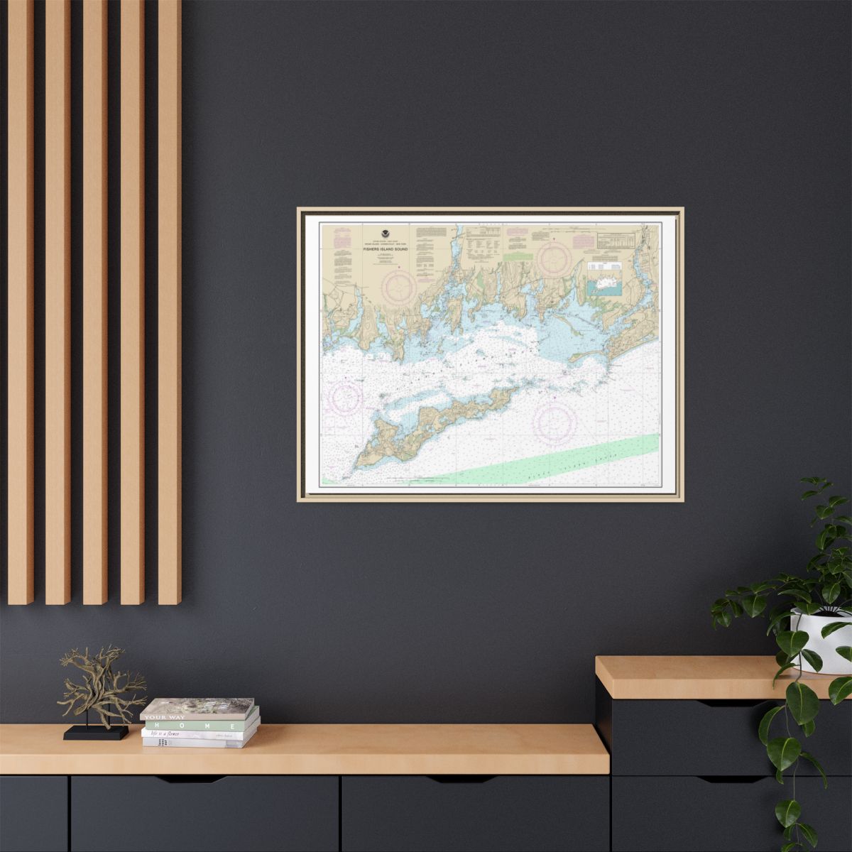 Chart 13214 Fishers Island Sound - NOAA Nautical Chart Floating Frame Canvas | 32" x 24" | 40" x 30" - Natural context-2