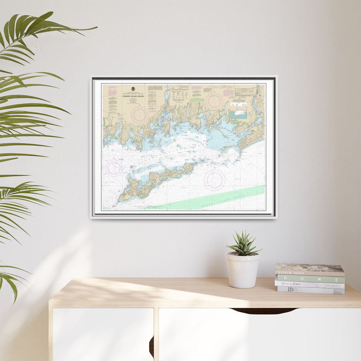 Chart 13214 Fishers Island Sound - NOAA Nautical Chart Floating Frame Canvas | 32" x 24" | 40" x 30" - White context-1