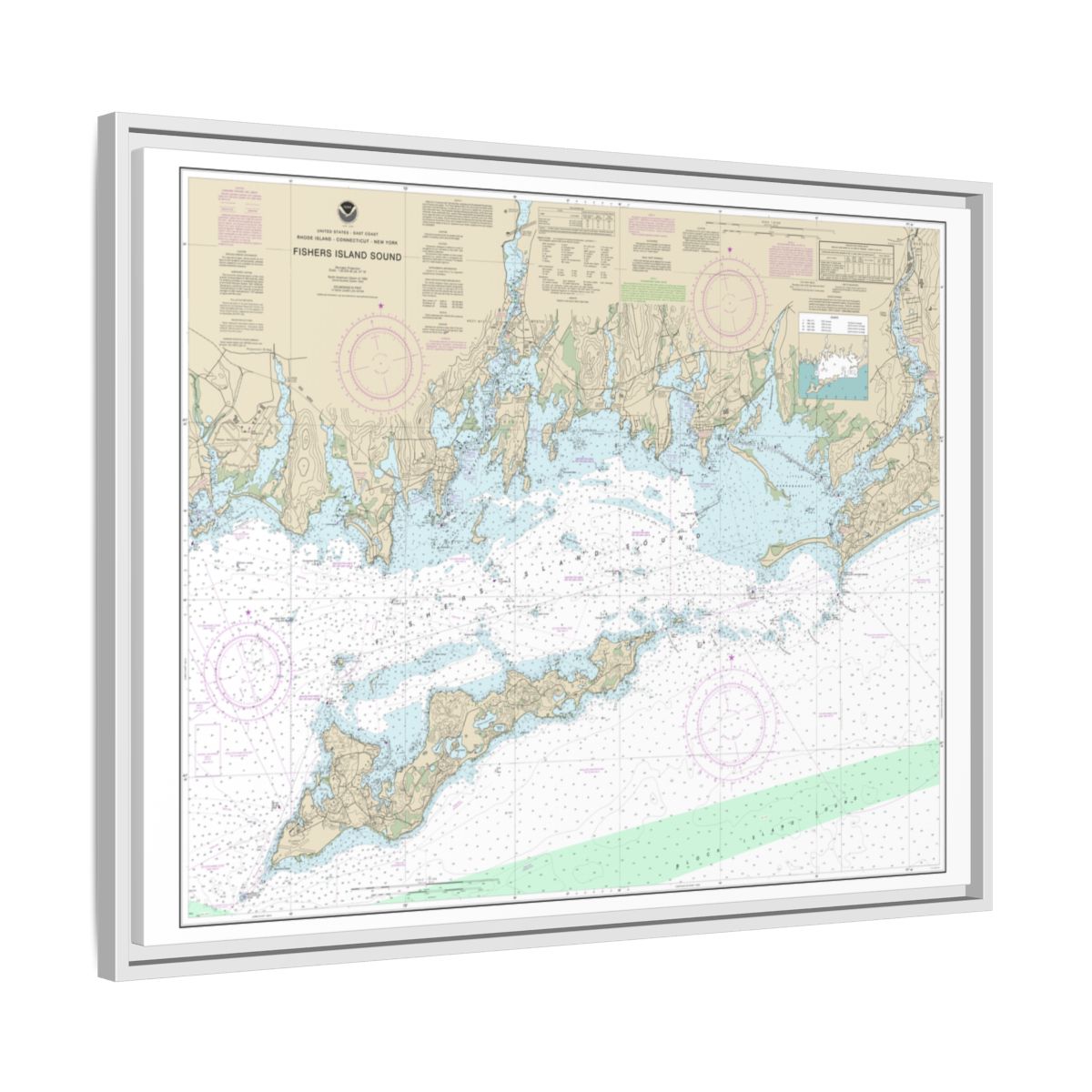 Chart 13214 Fishers Island Sound - NOAA Nautical Chart Floating Frame Canvas | 32" x 24" | 40" x 30" - White side