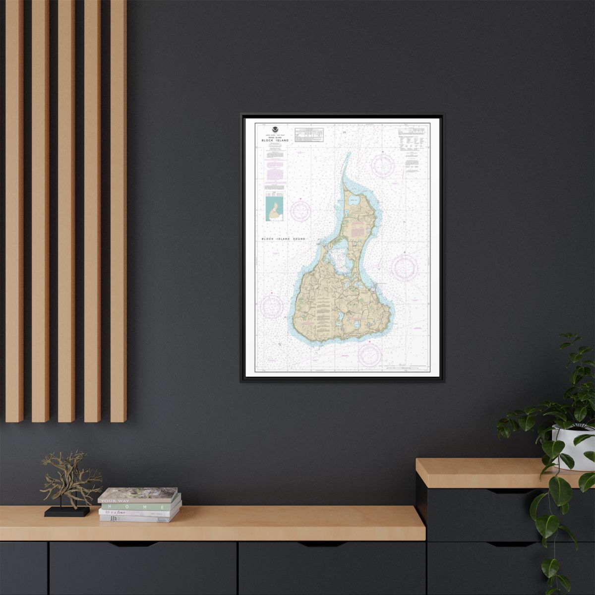 Chart 13217 Block Island - NOAA Nautical Chart Floating Frame Canvas | 24" x 32" | 30" x 40" - Black context-2