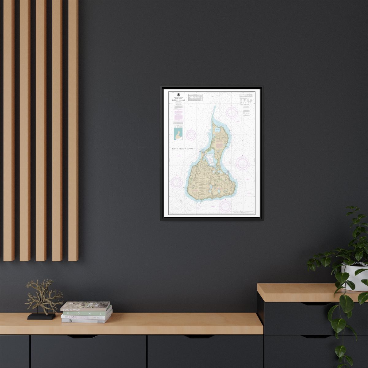 Chart 13217 Block Island - NOAA Nautical Chart Floating Frame Canvas | 24" x 32" | 30" x 40" - Black context-2