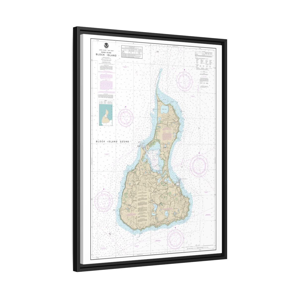 Chart 13217 Block Island - NOAA Nautical Chart Floating Frame Canvas | 24" x 32" | 30" x 40" - Black side