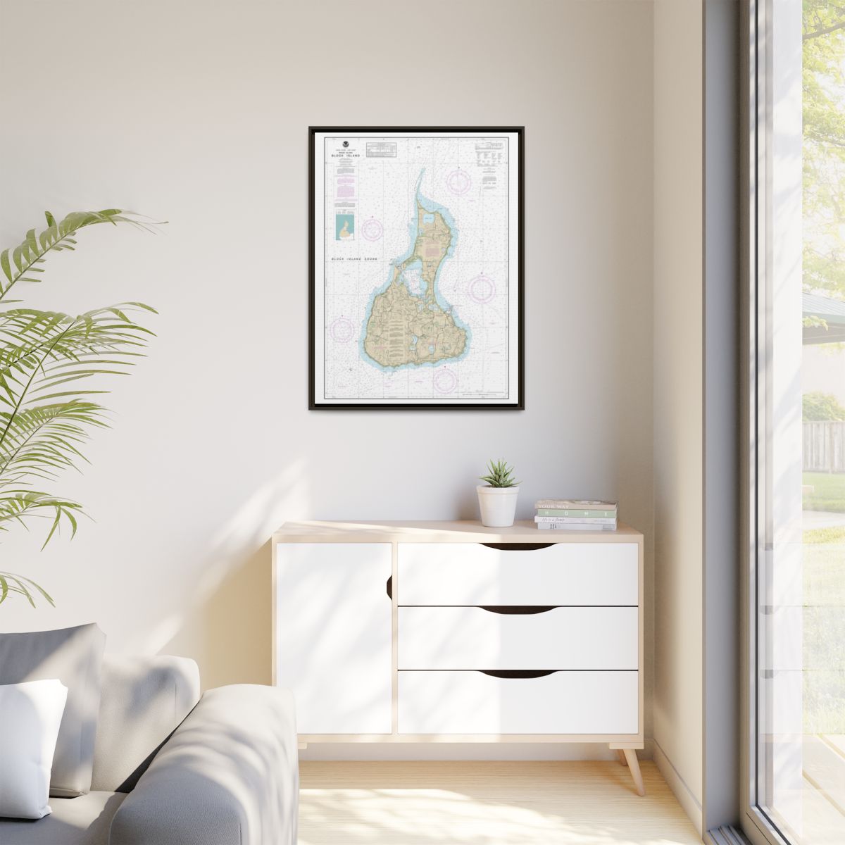 Chart 13217 Block Island - NOAA Nautical Chart Floating Frame Canvas | 24" x 32" | 30" x 40" - Espresso context-1