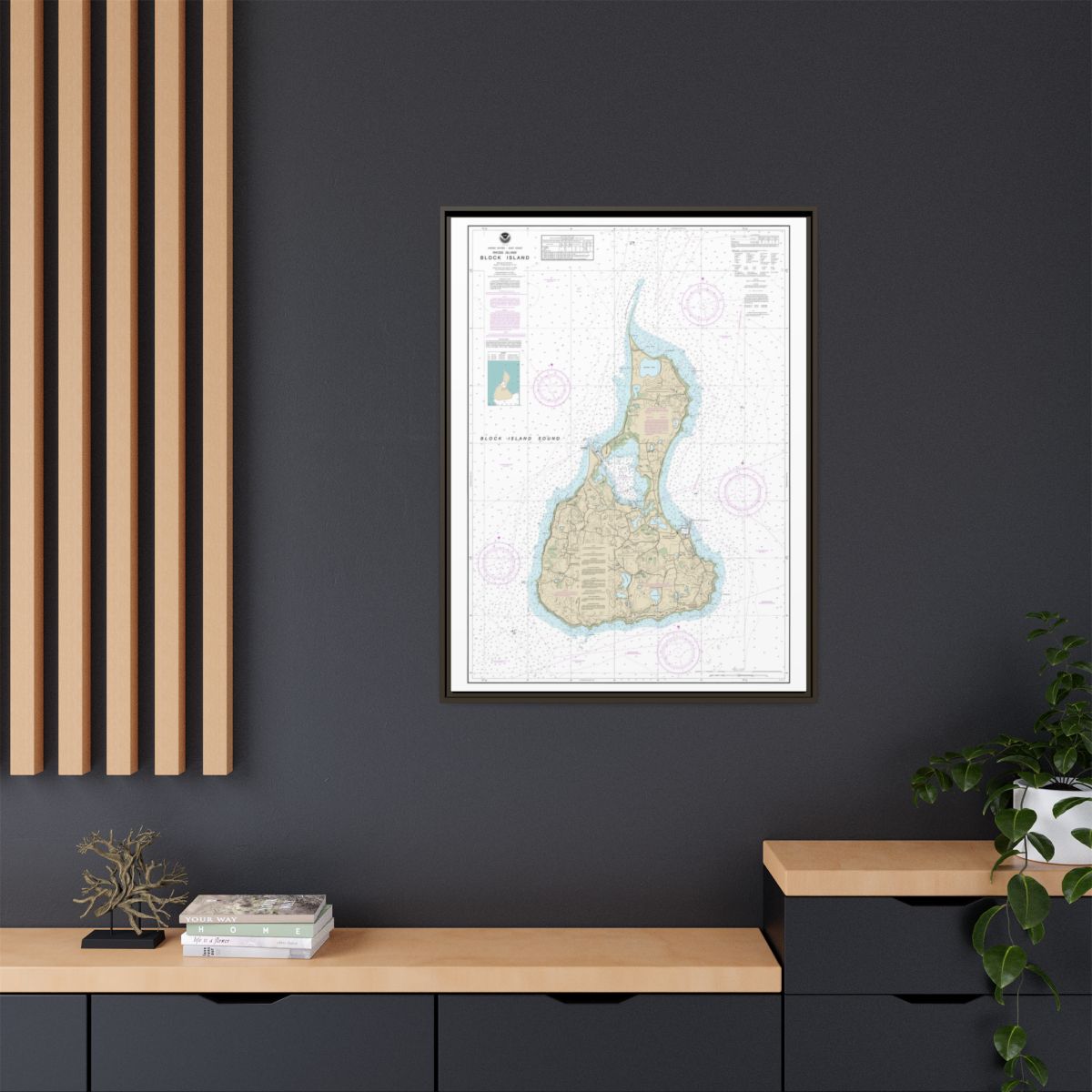 Chart 13217 Block Island - NOAA Nautical Chart Floating Frame Canvas | 24" x 32" | 30" x 40" - Espresso context-2