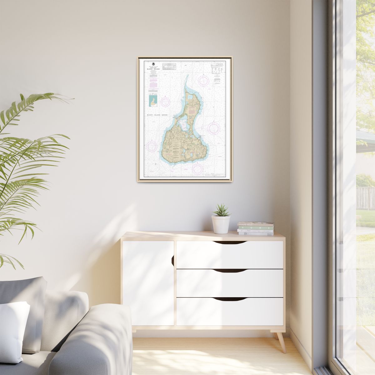 Chart 13217 Block Island - NOAA Nautical Chart Floating Frame Canvas | 24" x 32" | 30" x 40" - Natural context-1