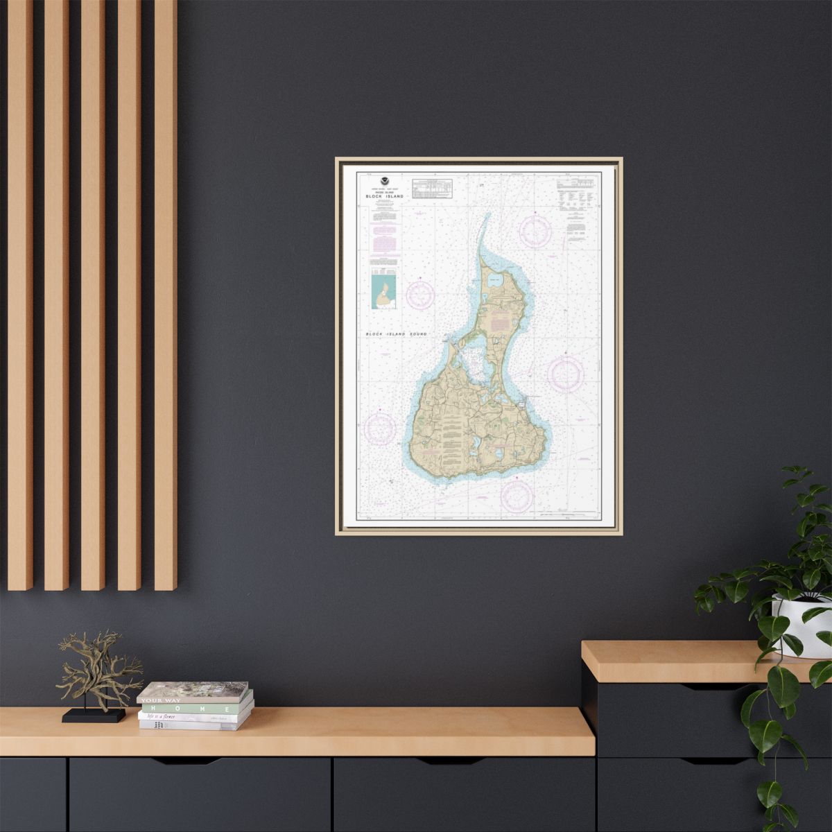 Chart 13217 Block Island - NOAA Nautical Chart Floating Frame Canvas | 24" x 32" | 30" x 40" - Natural context-2